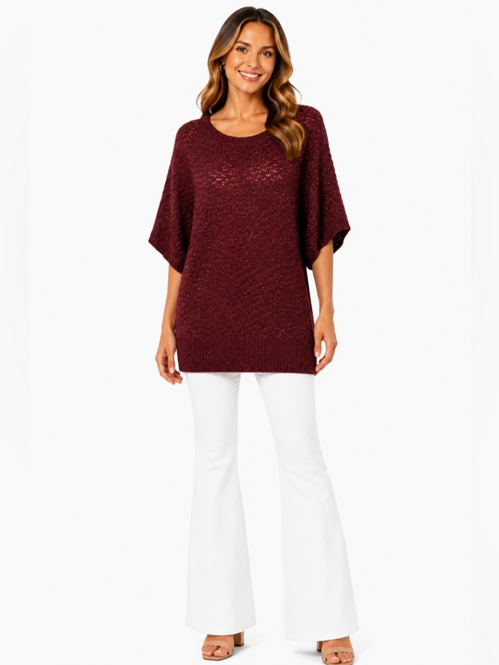 😎G5 United States Sweater XL Maroon Metallic Dolman Kimono Sleeve Knit Top😎